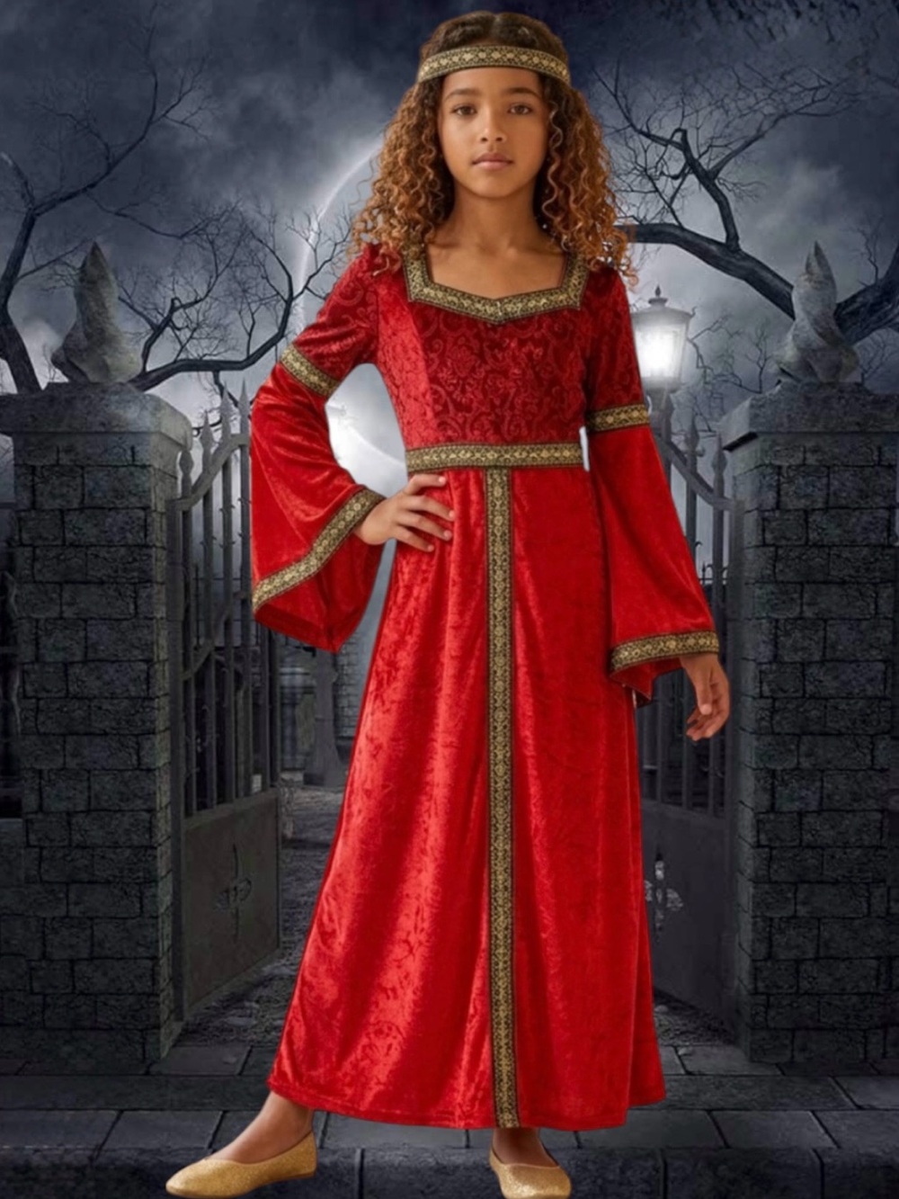 Renaissance Princess Halloween Costume Dress with Gold Trim